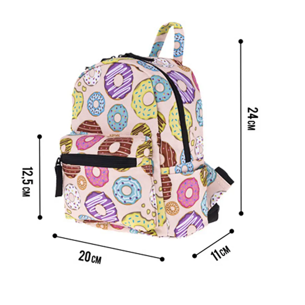 Cartoon Print School Bag For Girl Cute Donuts Kawaii Backpack Mini Casual Waterproof Travel Small Backpack Women