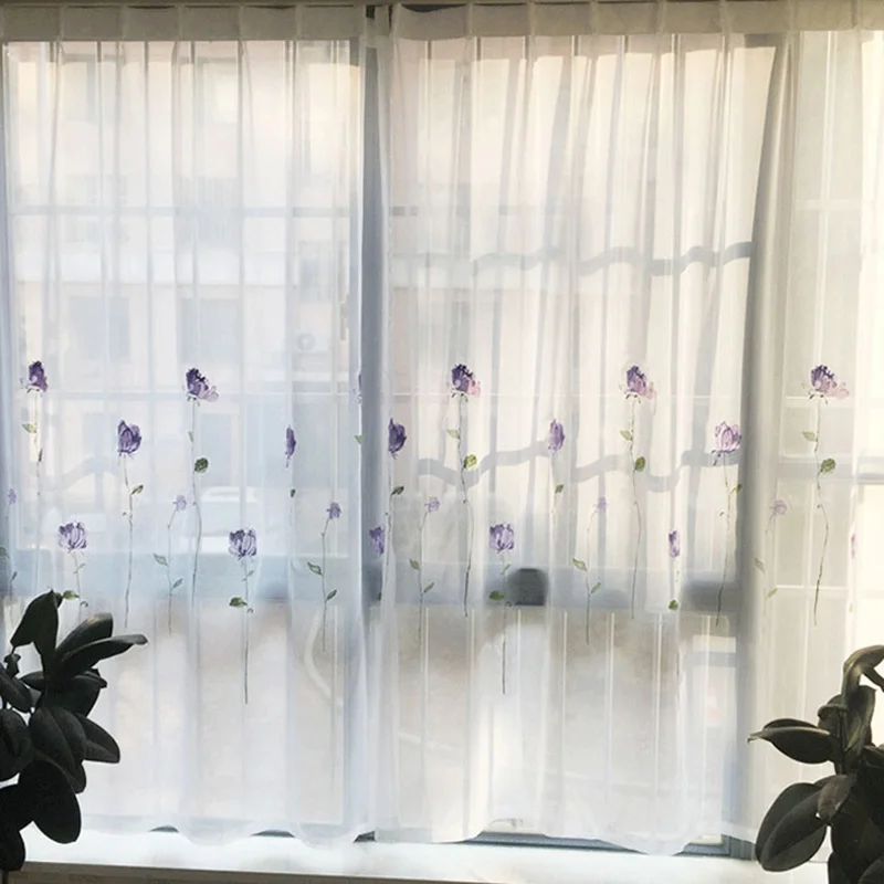 

MELUNMHOM Modern Simple Flowers Embroidered Sheer Curtains for Living Room Window Tulles for Kitchen Yarn Voile Curtains for Kid