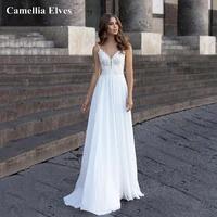 simple chiffon lace a line wedding dresses 2022 for women beach boho bride gowns appliques backless bridal dress robe de mari%c3%a9e