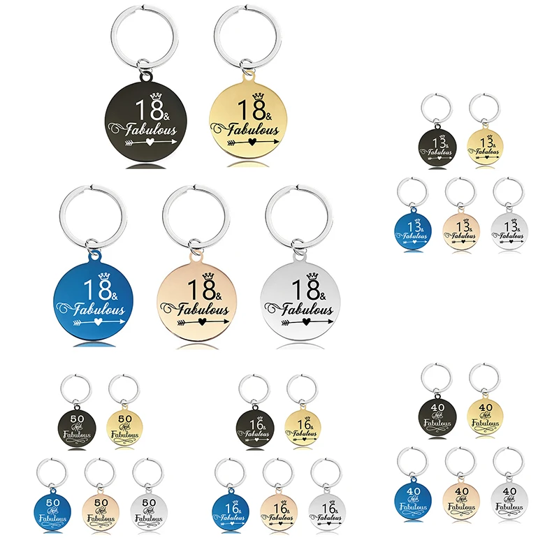 

Keychain Stainless Steel Designed Birthday Gift 13 16 18 30 40 50 60 Years Anniversary Lettering diy Creative Metal Keychain