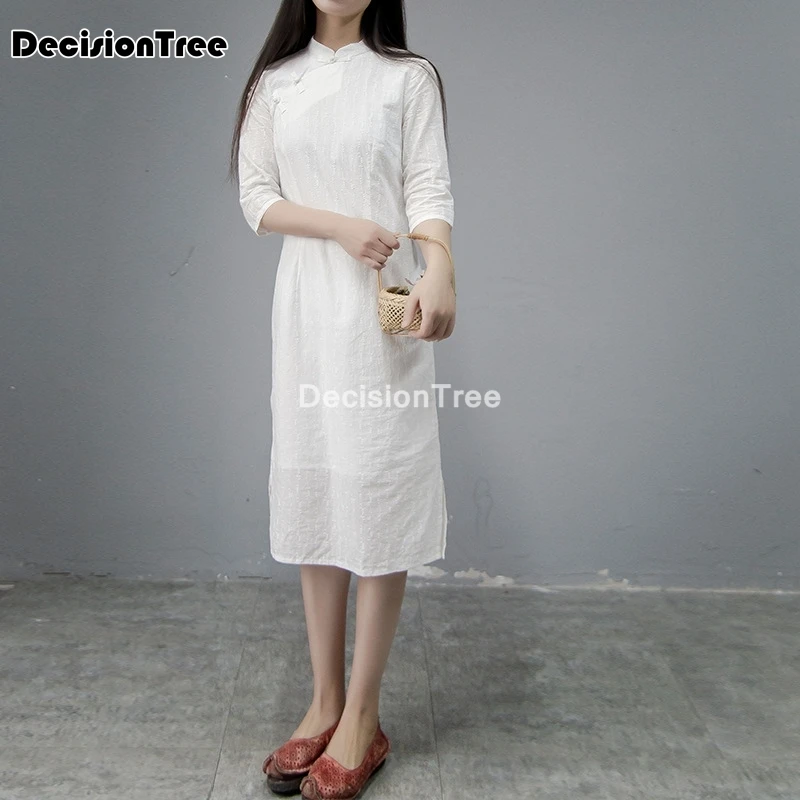 

2021 traditional chinese wedding dresses for women oriental elegant classic cheongsam cotton linen elegant party dance costume