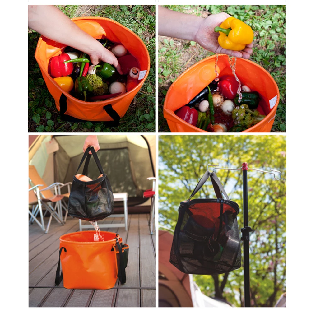 

30L 4-in-1 Collapsible Bucket Compact Portable Folding Water Container Multi-function Folding Bucket with Washing Mesh Basket