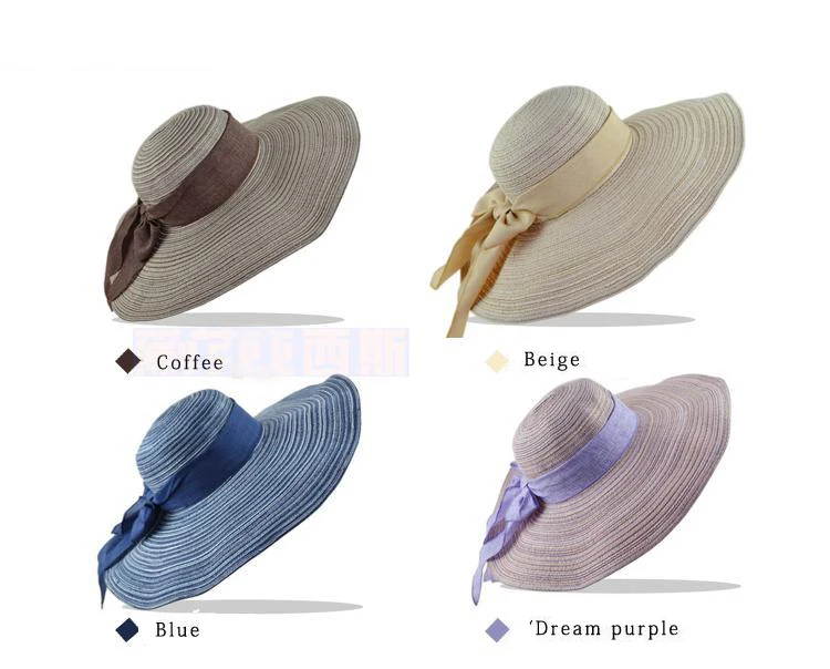 Складная женская соломенная шляпа в Корейском стиле с широкими полями и бантиком