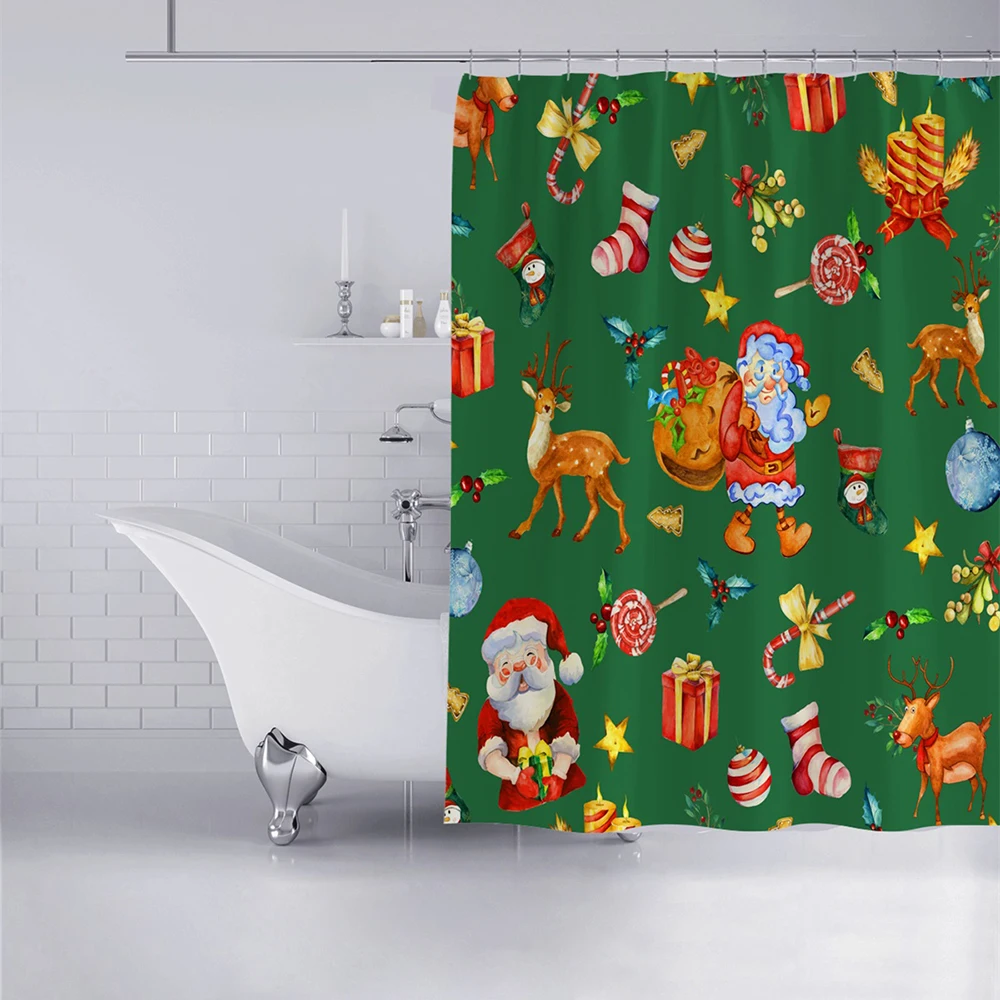 Merry Christmas Классическая занавеска для душа Санта Клаус Рождественская елка