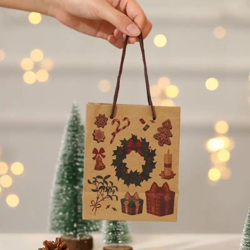 1pc Christmas Kraft Paper Bag Santa Claus New Year Party Gift Pakcaging Handle Child Favors Cookies Snack Decoration 2022 - купить по
