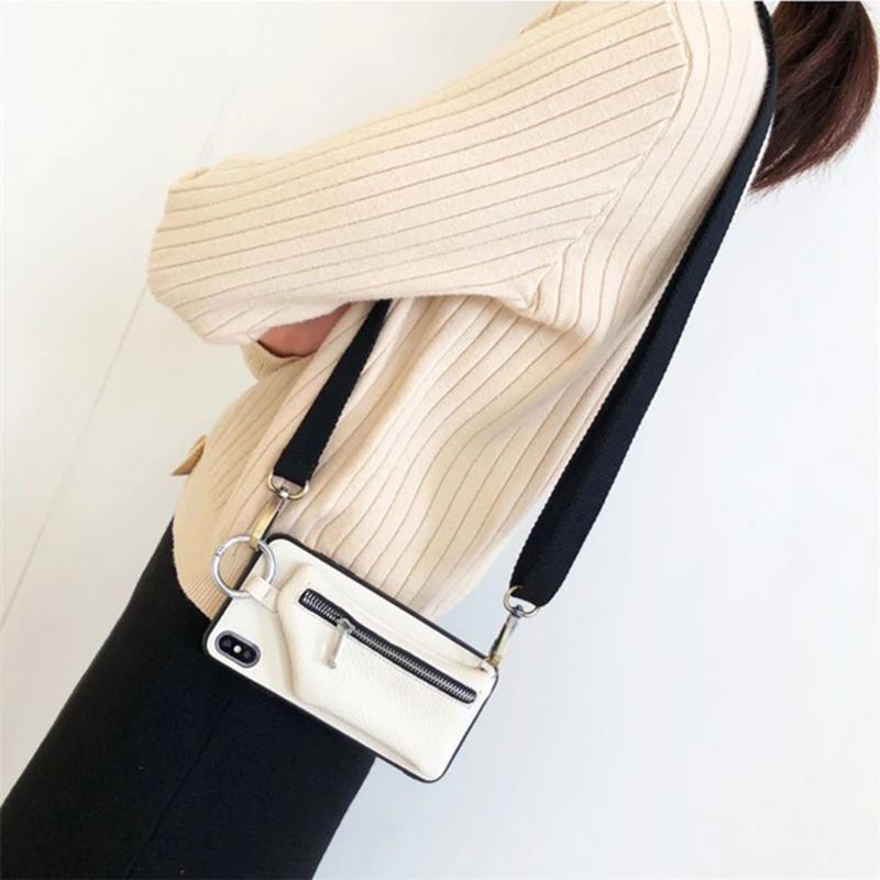 PU Leather Strap Cord Coin Purse Phone Cases for iPhone XR XS 1112mi 13 14PRO MAX 7 8PLUS SE Crossbody Neck Lanyard Wallet Cover