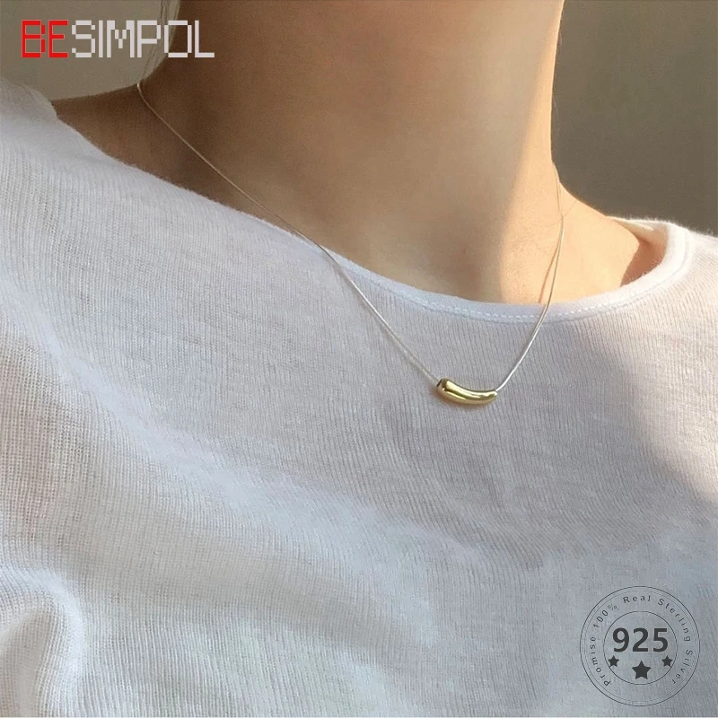 

Besimpol 925 пробы Серебряная цепочка Ожерелье Модные простые золотые капли воды ожерелье для женщин элегантные ювелирные украшения подарки
