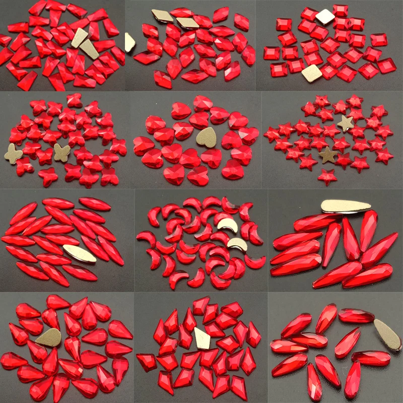 

Wholesale Red Multi-Shaped Rhinestone Flatback Stones Manicure For 3D Nail Art Decoration Accessories 1440pcs/pack
