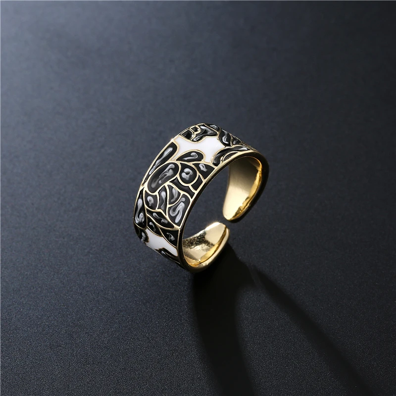 

NEWBUY High Quality Gold Color Copper Wedding Jewelry Female Engagement Ring Fashion Oil Dripping Geometric Open Rings Gift