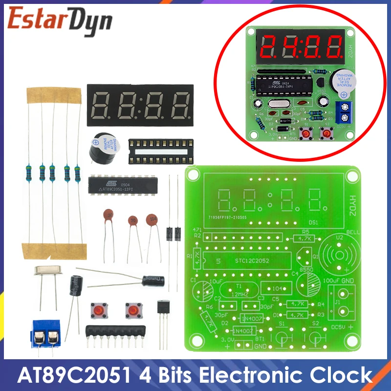 AT89C2051 Digital 4 Bits Electronic Clock Electronic Production Suite DIY Kit Learing Kit for Arduino