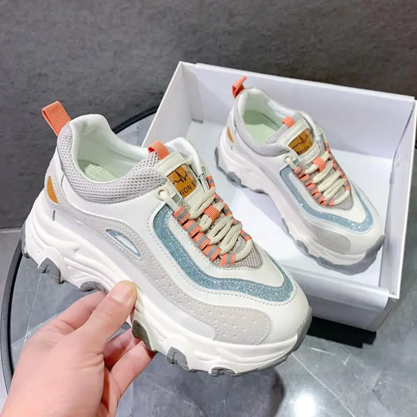 

New Sneakers Women 2021 Breathable Mesh Casual Shoes Female Fashion Sneaker Lace Up High Leisure Women Vulcanize Shoe Platform