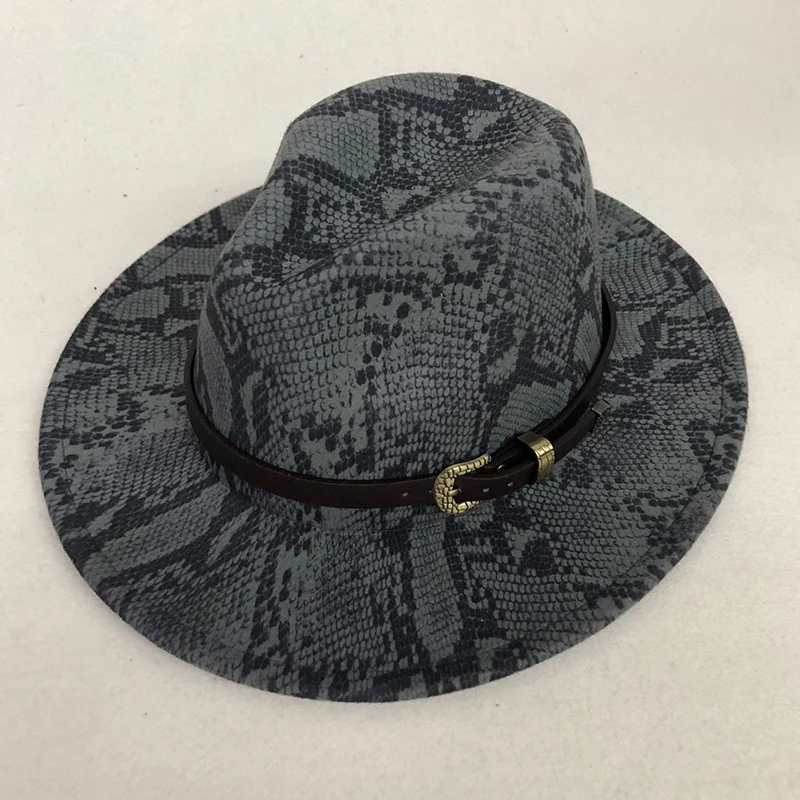 

LVTZJ Winter Autumn Snake skin Imitation Woolen Women Men Ladies Fedoras Top Jazz Hat European American Round Caps Bowler Hats