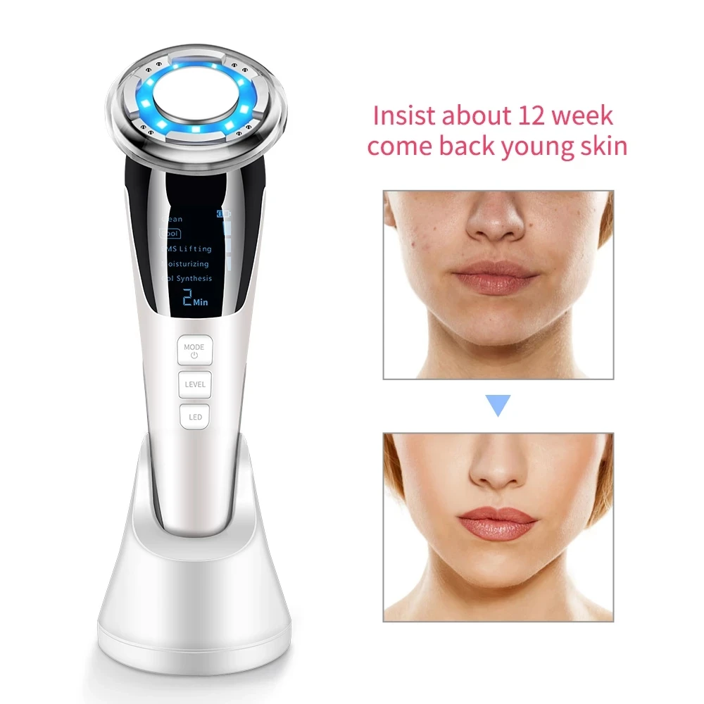EMS Face Massager Machine Sonic Vibration LED Light Therapy Hot Cool Treatment for Skin Rejuvenation Anti Aging Care Beauty | Красота и