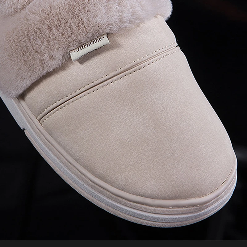 

Winter Slippers Men Waterproof PU Leather Slippers Platform Velvet Fur Slippers Warm Home Slippers for Men Soft Comfy Shoes Male