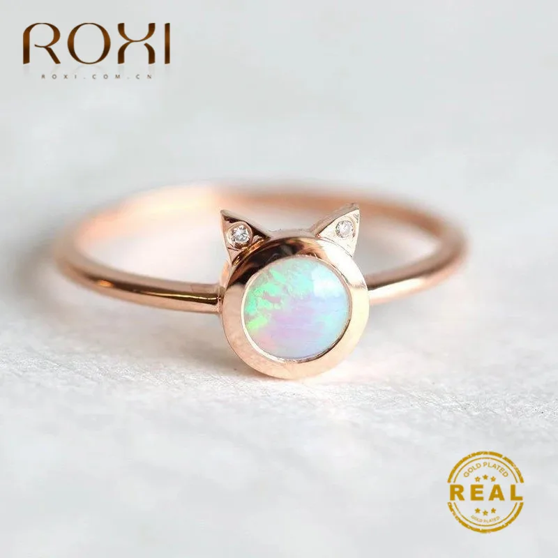 ROXI, изящный тонкое кольцо, текстурированный огненный опал кольца для женщин, кошачьи ушки, милые модные украшения из циркония, кольцо с кристаллами, женские подарки для девочек