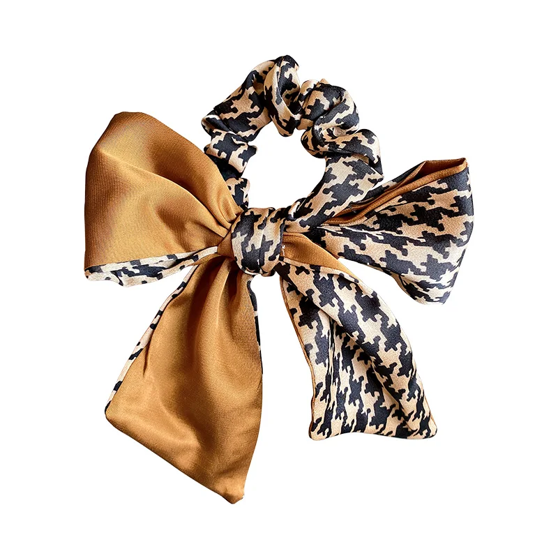 

2021 New Houndstooth Bowknot Hair Ring Temperament Ribbon Headband Rubber Band Female Hair Rope Korean Style Headdress