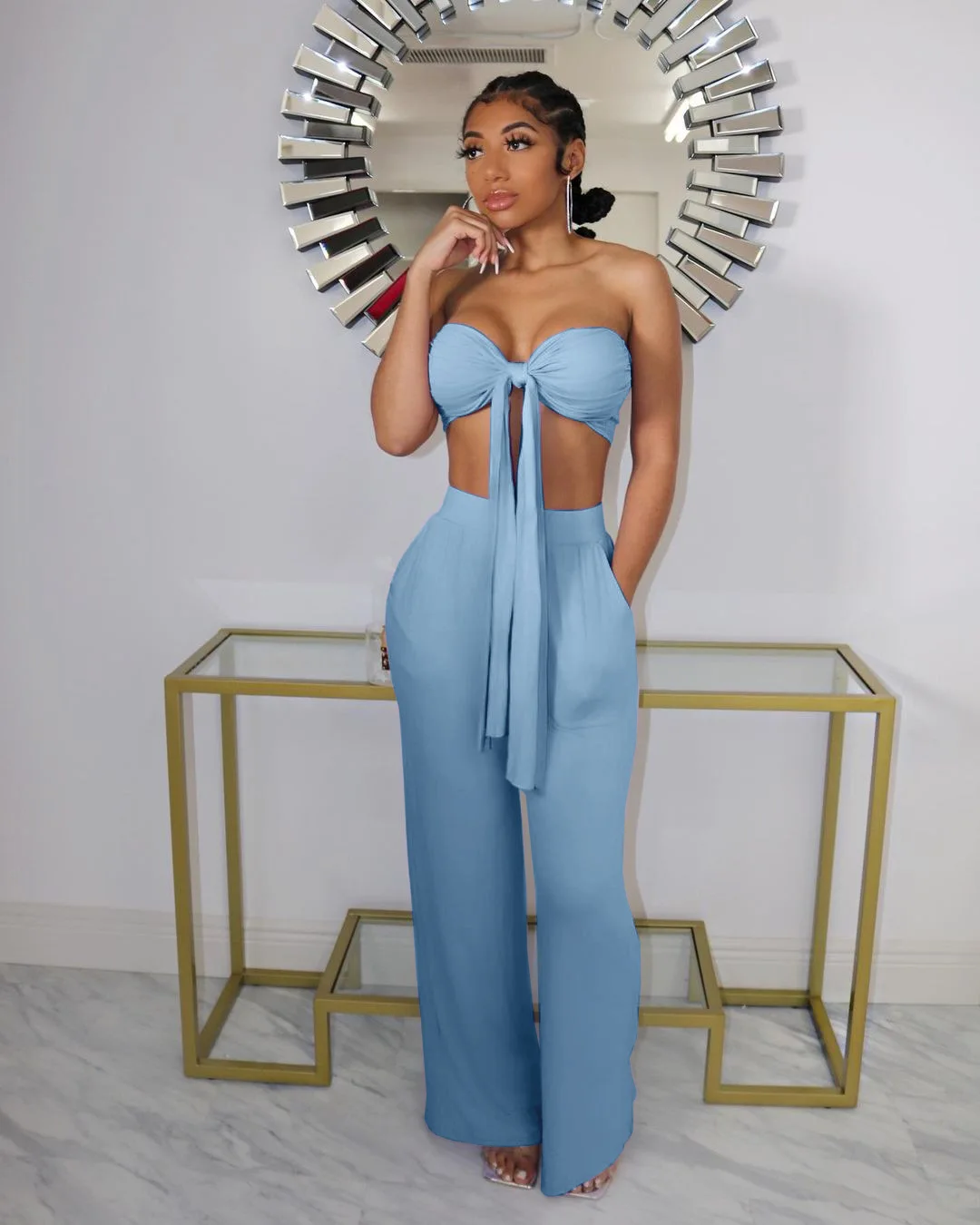 

Summer Two Piece Set Women Fashion Sexy Tube Top Wide-leg Trousers Suit Women Casual Two Piece Suit