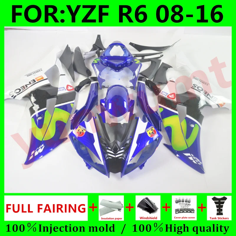 

Мотоциклетные комплекты обтекателей для Yamaha YZF R6 2008 2009 2011 YFZ-R6 08 09 10 11 12 13 15 16 ABS Обтекатели Кузов синий белый