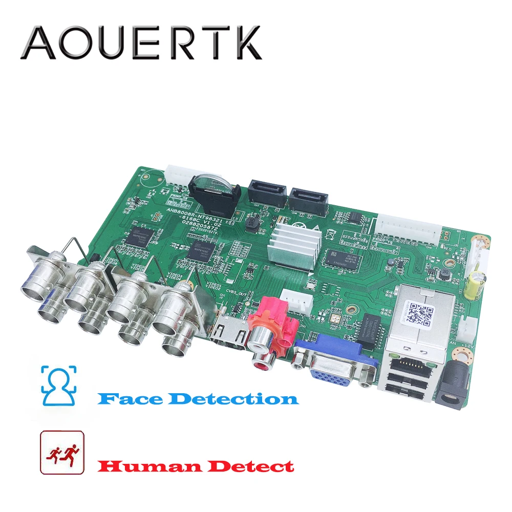 AOUERTK 5 in1 AHD/CVI/TVI/CVBS/IP 8CH 2 SATA CCTV DVR системная плата распознавания лиц и человека