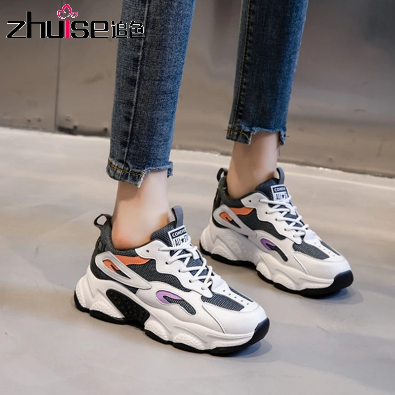 Кроссовки женские кожаные сетчатые повседневная обувь на платформе увеличивают