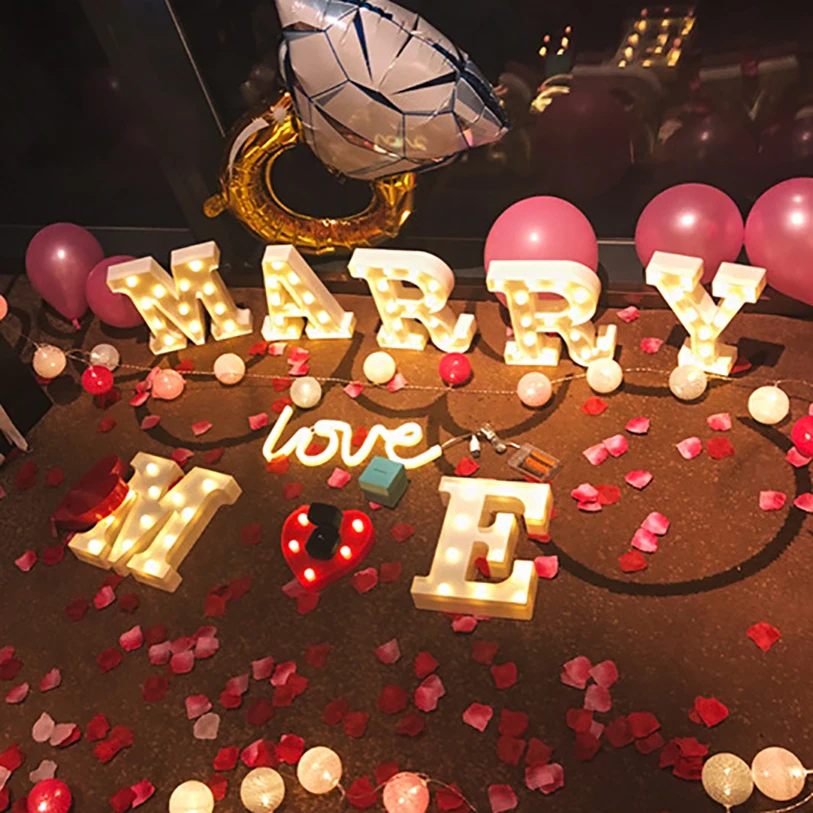 Decorative Letters Alphabet Letter LED Lights Luminous Number Lamp Night Light Wedding Proposal Party Baby Bedroom Decoration | Дом и сад