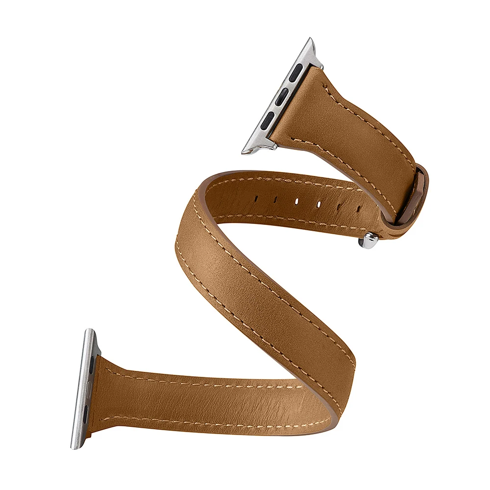 Двойной круглый ремешок для Apple Watch SE Band Series 6 5 4 3 2 тонкий браслет из натуральной