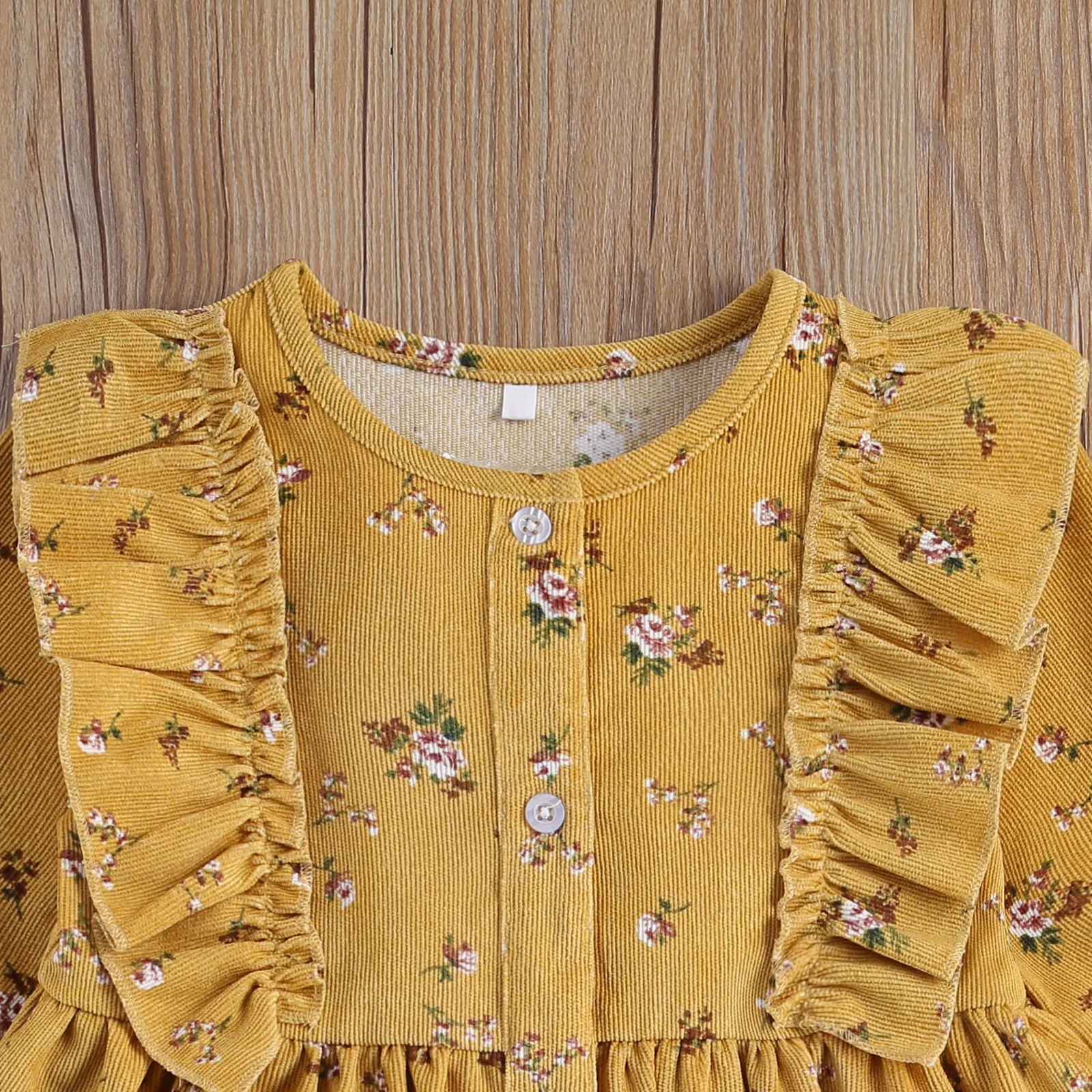 

Girl's Dress, Round Neck Long Sleeve Floral Ruffle Button Dress for Holiday Birthday Party Dancing Vacation