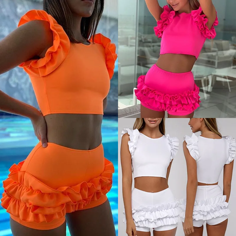 Популярный стильный купальник 2020 новый топ на бретелях бикини Одноцветный