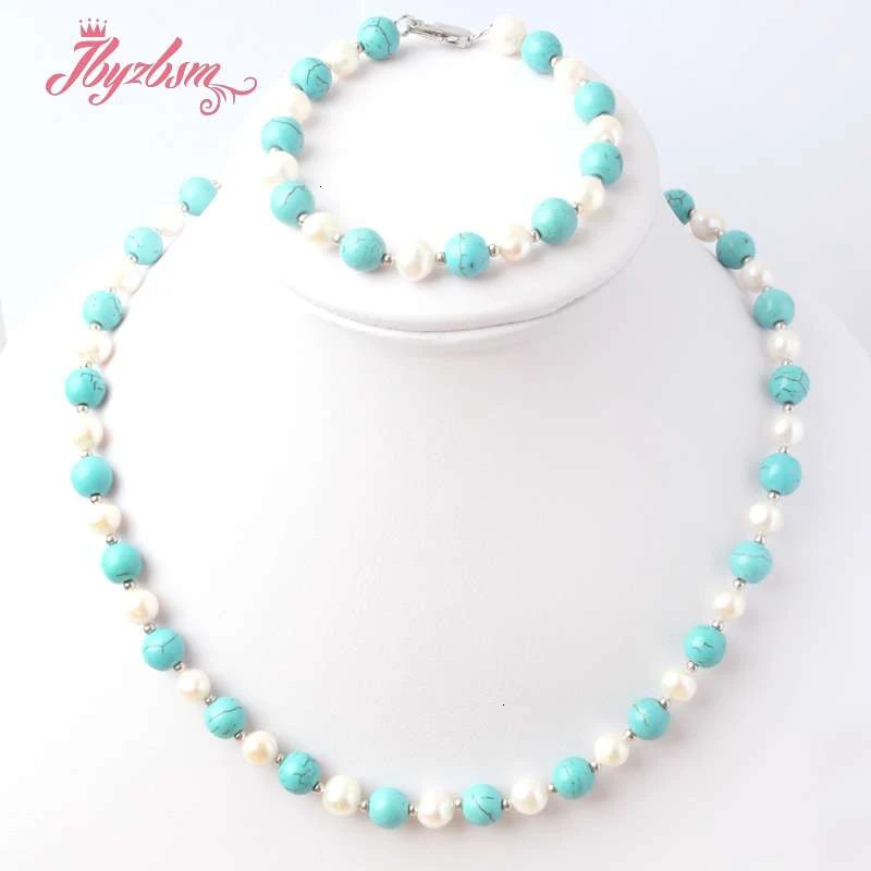 

Горячая круглый пресноводный жемчуг камень Бусины свадебное ожерелье браслет Набор Свадебные украшения для женщин Элегантный подарок на п...