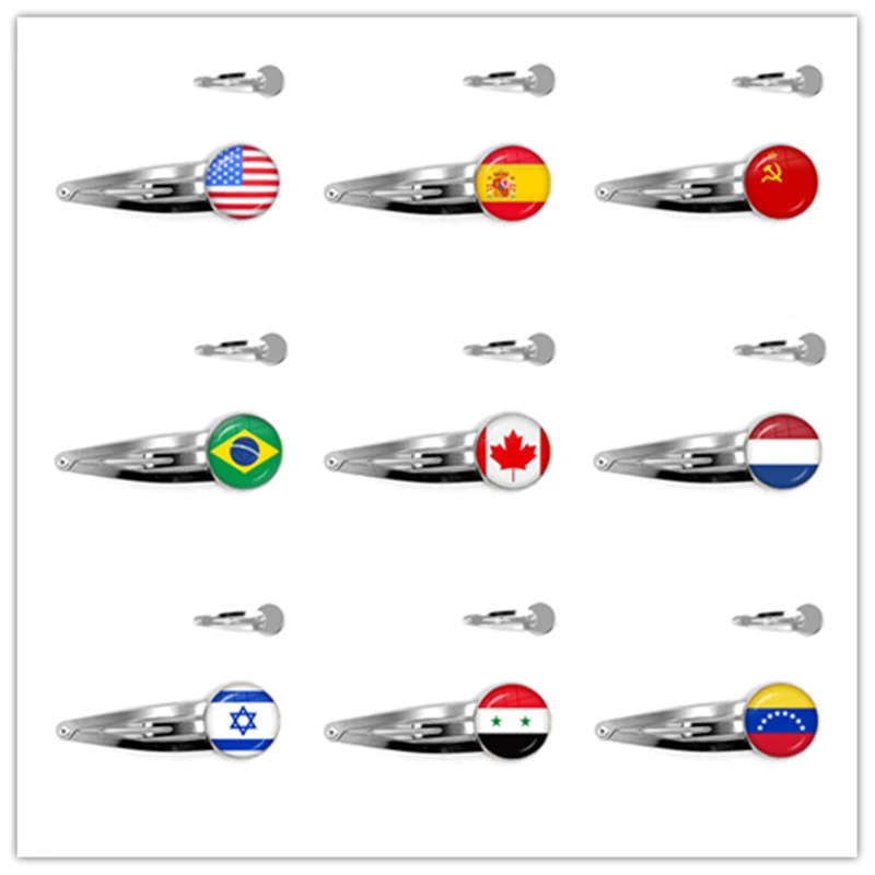 

Soviet Union,Brazil,Canada,Netherlands,Israel,Syria,Venezuela,United States,Spain National Flag Glass Cabochon Hairpins For Gift
