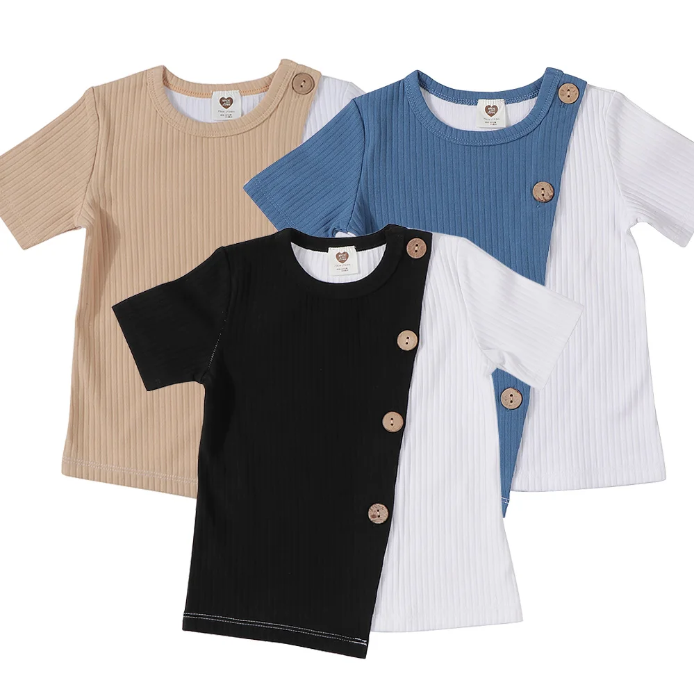 Детская одежда модная контрастная детская футболка для малышей хлопковый топ