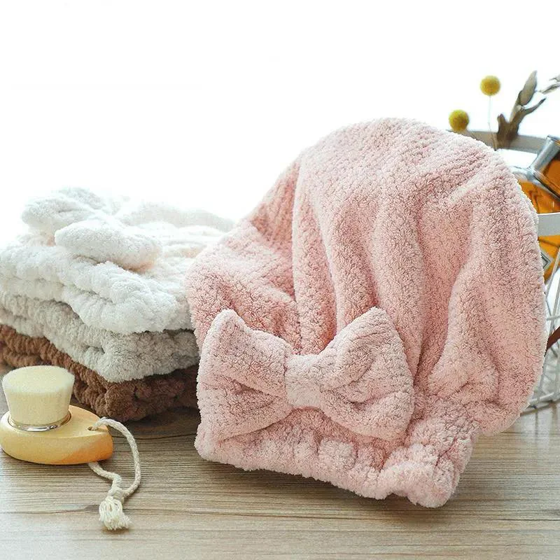 Quick Hair Drying Bath Towel Spa Bowknot Wrap Towel Cap Bathroom Accessories Thicken Bonnets For Women Designer Shower Cap images - 6