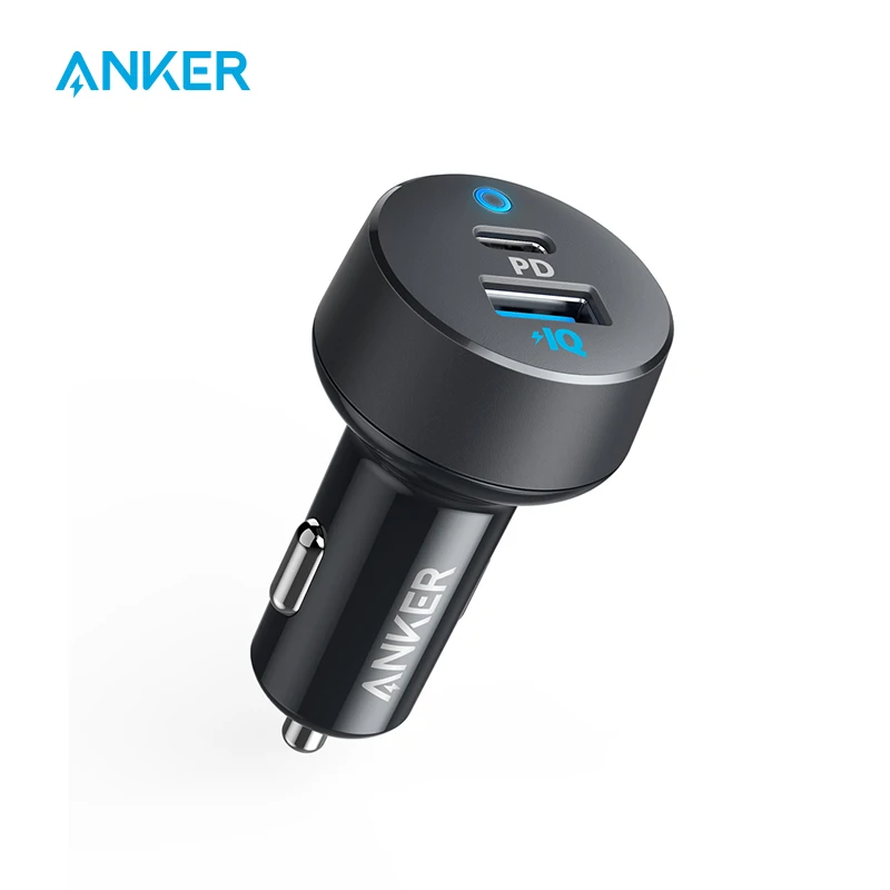 Anker автомобильное зарядное устройство USB C 30 Вт, 2 порта с мощностью 18 Вт и мощностью 12 Вт PowerIQ PowerDrive PD 2 со светодиодной подсветкой для iPad iPhone и т. д.
