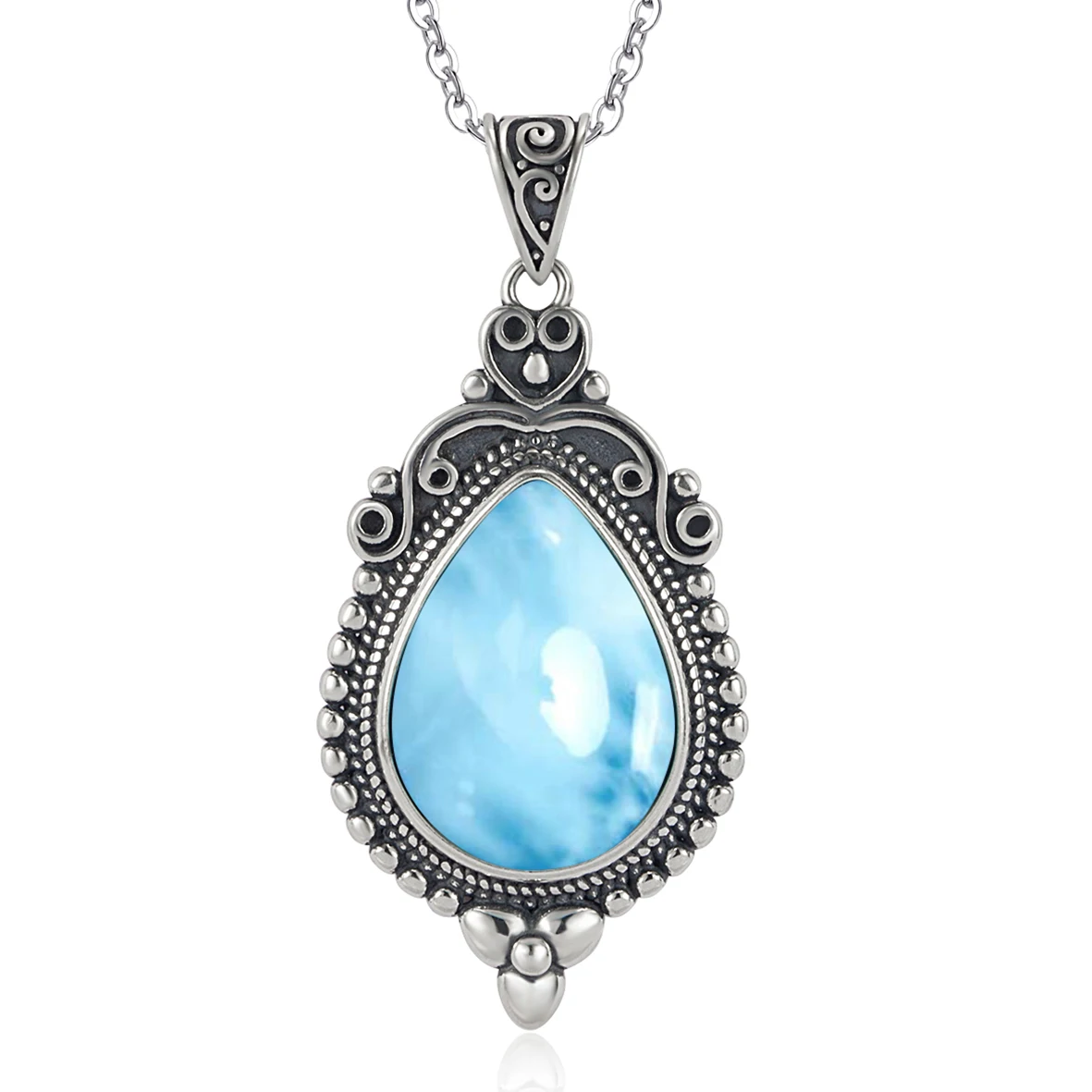 

Antique Vintage Designs Pear 18x13mm Natural Dominica Larimar Drop Pendant Necklace in 925 Sterling Silver
