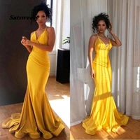 elegant yellow prom dress v neck sexy mermaid long evening gown plus size 2022 long prom party dresses vestido fiesta