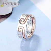 bayttling silver color creative twist 2 pieces 7911 ring for women and men fashion wedding jewelry gifts