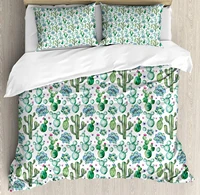 cactus decor bedding set hand painted exotic plant collection saguaro prickly pear succulents spines duvet cover pillowcase