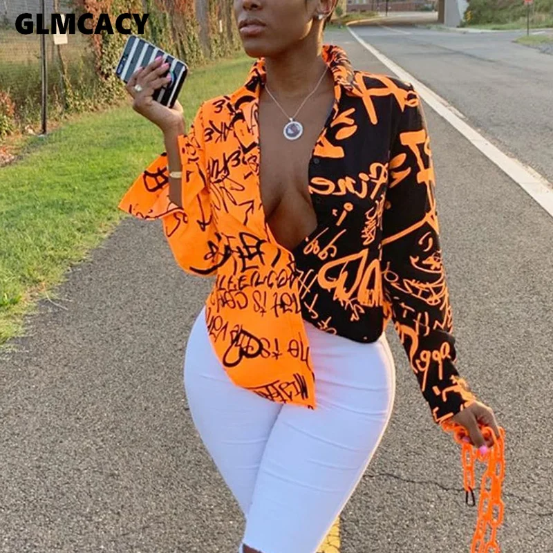 Для женщин Большие размеры с принтом букв градиент Цвет отложным воротником