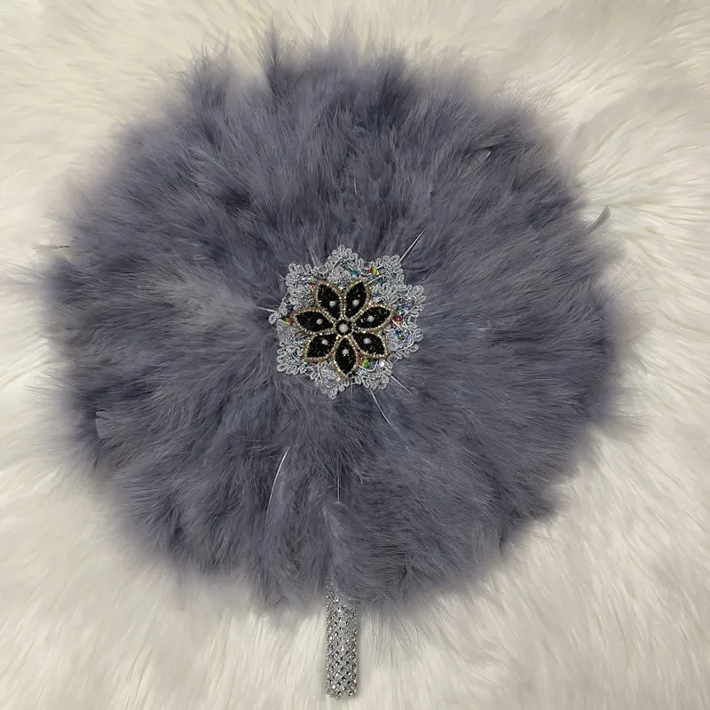 2pcs African Grey Turkey Feather Hand Fan Handmade Fans for Dance Wedding with Stones Double-sided Fan-30 | Дом и сад