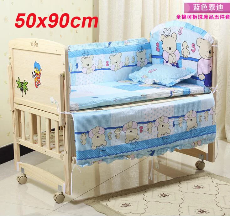 A 50x90cm 5 шт., Комплект постельного белья для новорожденных, милый мультяшный бампер для кроватки, хлопок, удобная детская кровать, протектор, моющийся Комплект постельного белья s - Цвет: A 50x90cm