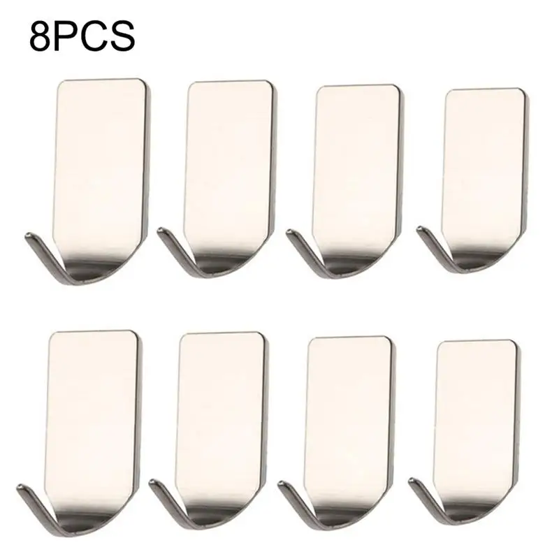 

8Pcs Stainless Steel Wall Hooks Self Adhesive Sticky Kitchen Bathroom Bath Ball Key Bag Coat Hanger Storage Hanging Holder Rack