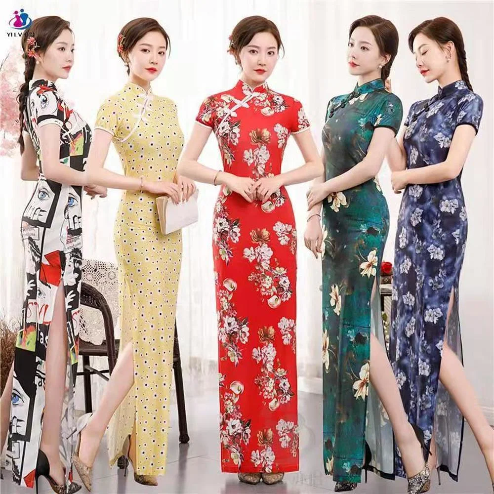 

Chinese Traditional Woman Cheongsam Wedding Floral Retro Dress Women Plus Size 5XL Elegant Qipao Vintage Slim Dresses for Female