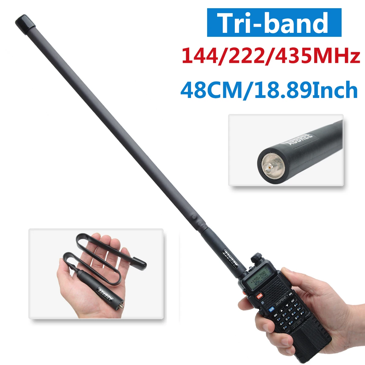 ABBREE Tri-band 144/222/435Mhz Tactical Antenna for Baofeng BF-R3 UV-82T UV-5RX3 UV-82X3,BTECH UV-5X3 Ham Walkie Talkie Radio enlarge