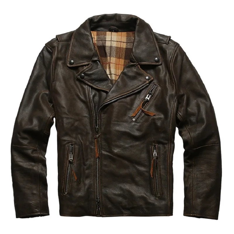 Доступная цена винтажная Повседневная мотоциклетная кожаная куртка из коровьей
