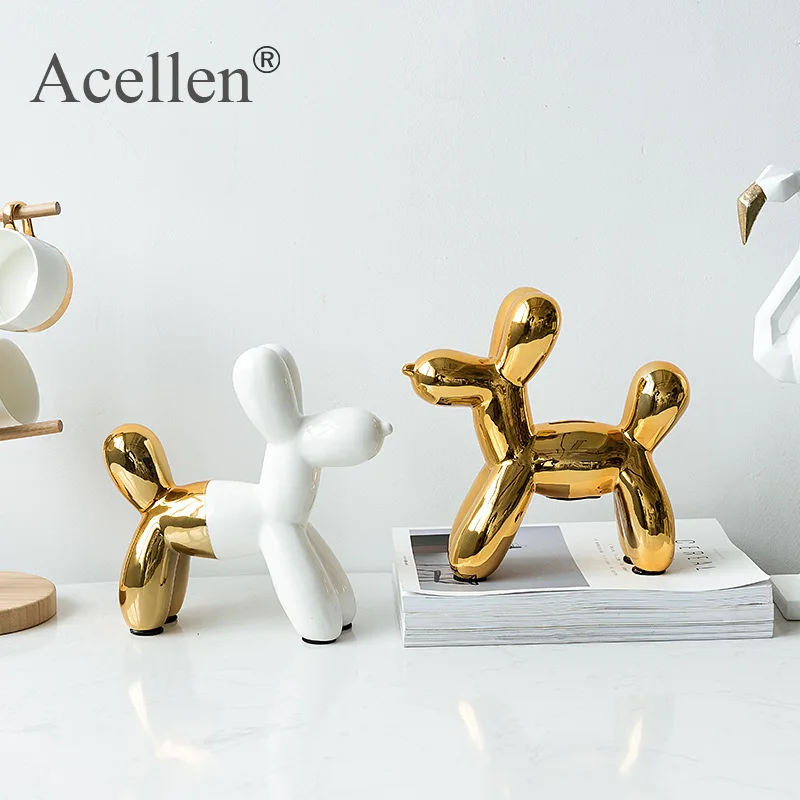 

Ceramic Animal Balloon Dog Figurines Piggy Bank Crafts Creative Dog Miniature Ornaments Nordic Home Living Room Decor Kids Gifts