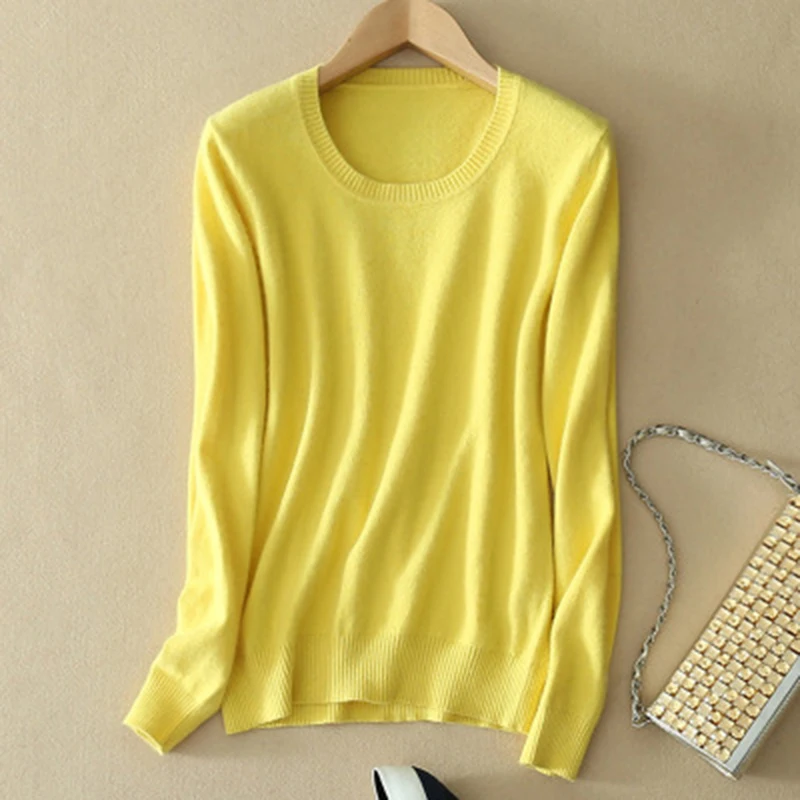 Winter Casual Soft Elasticity Tops Autumn Women's Slim Knitted Sweater Crew Neck Long Sleeves Women Cashmere Jumper Pullover | Женская