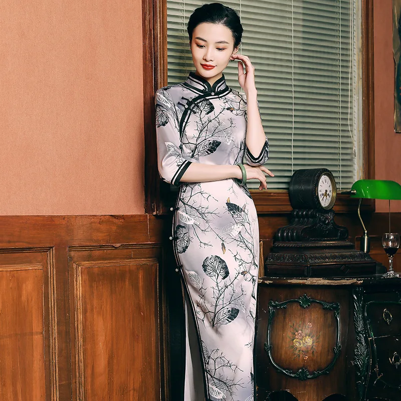 

H.RONG.X AW Fall New Traditional Chinese Cheongsam Dress Elegant Retro Modified Bodycon Chipao SimpleDecent SexyPartyLong Qipao