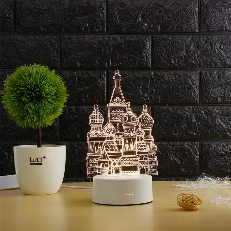 Castle ARILUX 3D пластина креативная Светодиодная лампа 3D светодиодный оригинальная Ночная подсветка Иллюзия Ночная лампа 3D иллюзия Настольная лампа для дома декоративная - Цвет: Castle