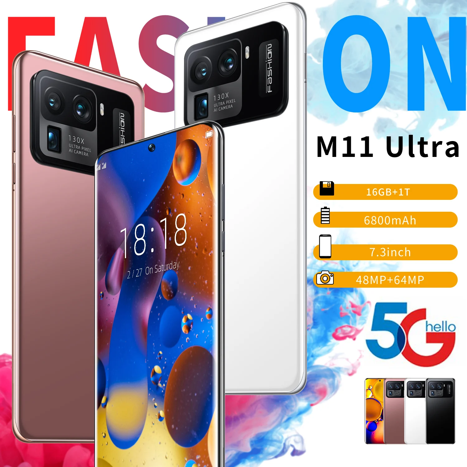 

M11 Ultra 16GB 1T Qualcomm Snapdragon 888 Andriod11.0 Dual SIM Global Version 6800mAh 7.3” 64MP 5G Smartphone 4G LTE MobilePhone