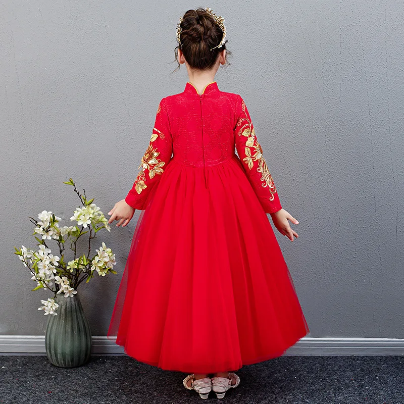 Платья для девочек с красными цветами платья первого причастия Вышивка Вечерние